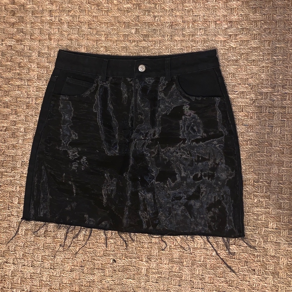Topshop Black Denim Skirt With mesh front
